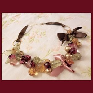 Vintage 90s Chunky Multicolor Beads & Ribbon BLING Statement Choker Necklace